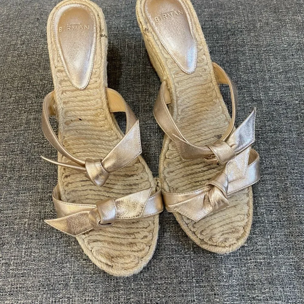 Alexandre Birman Clarita Demi Espadrille Wedge Sandals in Gold Size 38.5